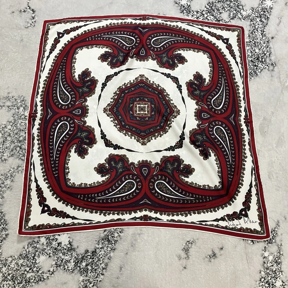Richard Allan Pure Silk Scarf Made in England Red Paisley 26x26 Vintage